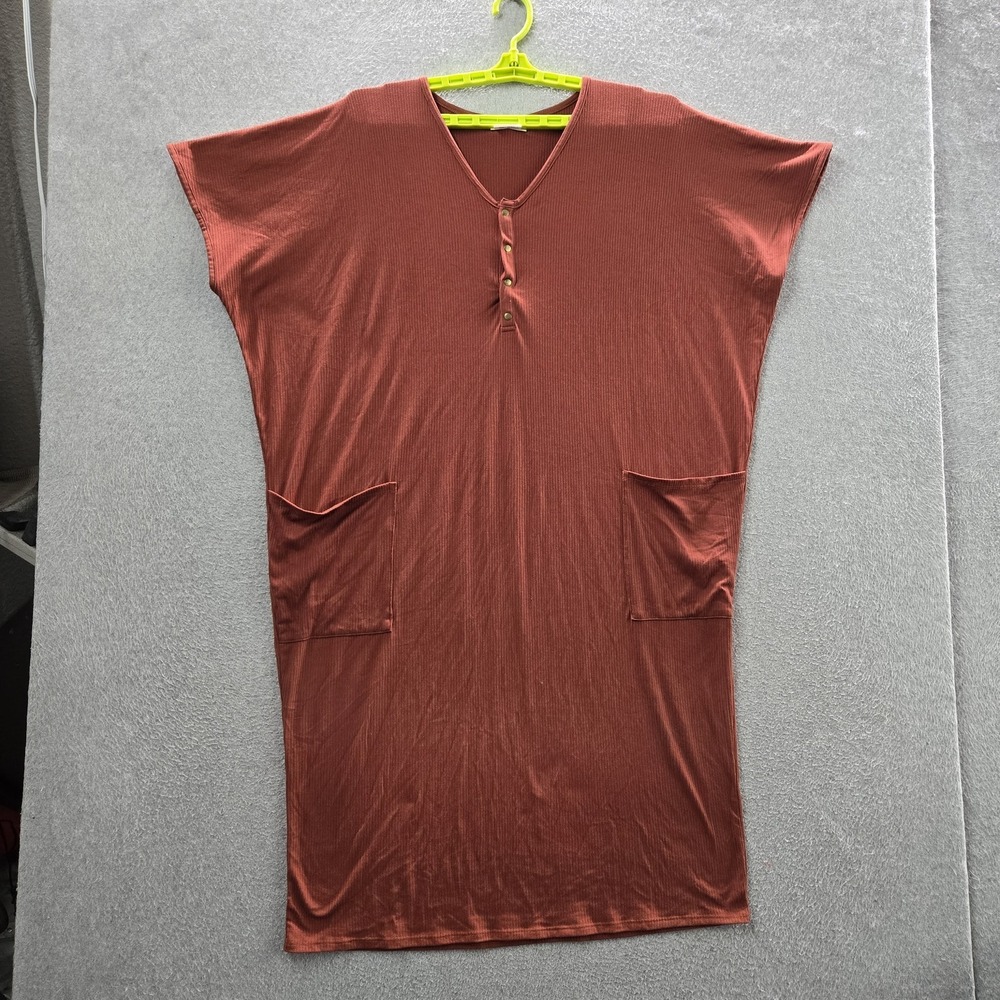 Dwell & Slumber Women Dress M/L Rust Button V-Neck Cocoon‎ Short Sleeve